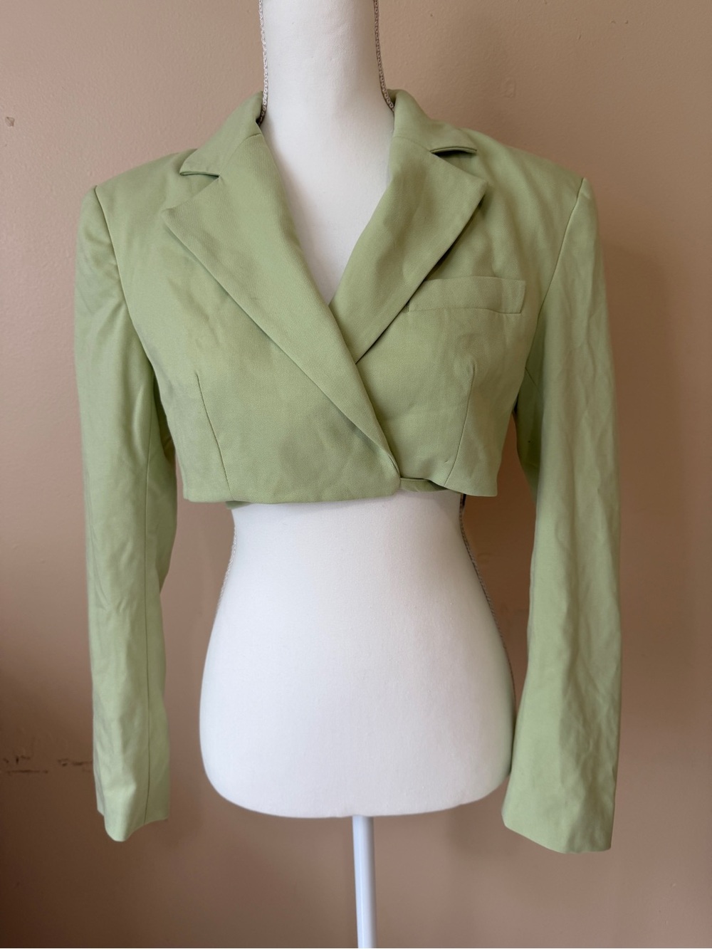 BERSHKA Sage green Crop Blazer With Back Detail Size S - Picture 4 of 15
